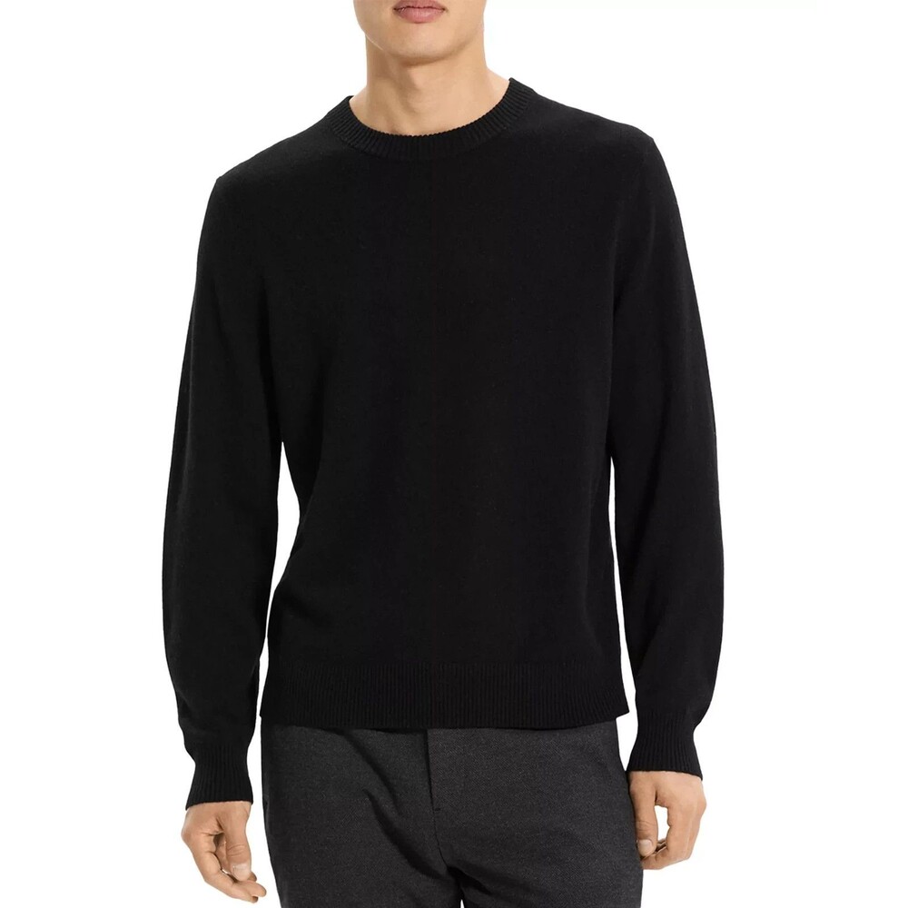 THEORY Sweater Mens Small Black Pullover Crew 100% Cashmere HILLES $345